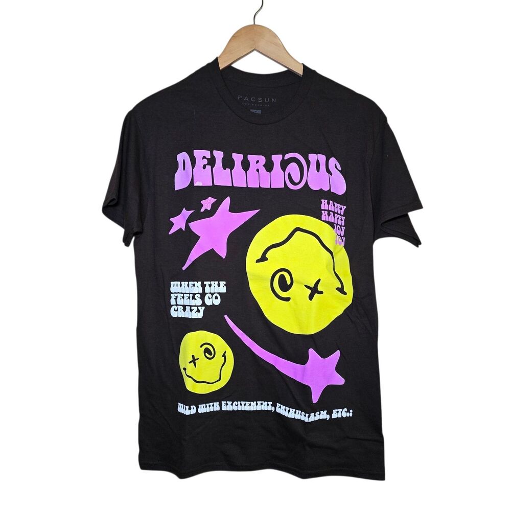 Pacsun Delirium Graphic T-Shirt Unisex Medium Brown Smiley Retro Tee